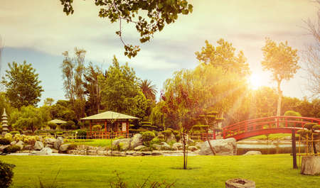 Japanese garden at sunset in La Serena, Chileの写真素材