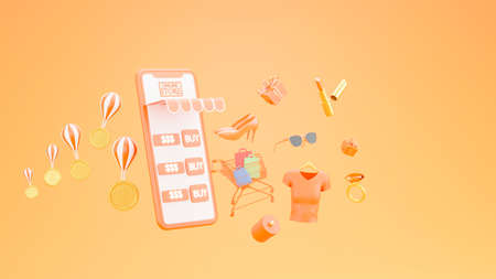 Online shopping store on mobile application concept.3d rendering.
