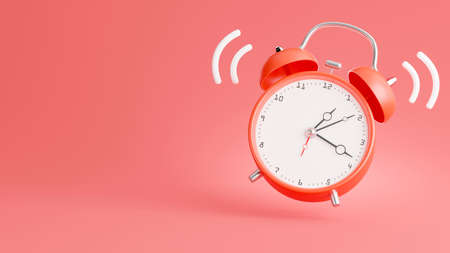 3d render of red alarm clock on red background