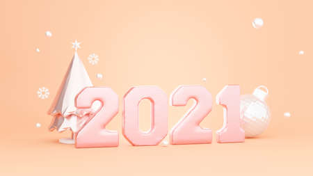 3d render of happy new year 2021 with decorationの写真素材