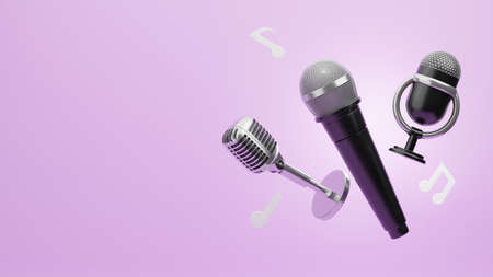 3d render of microphone surrounded by music notes