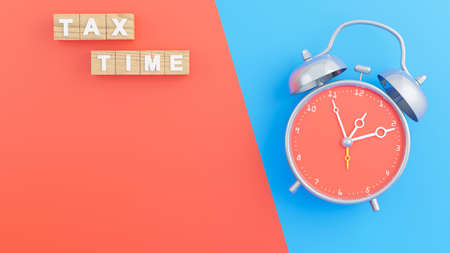 3d render of tax time icon wooden blocks with alarm