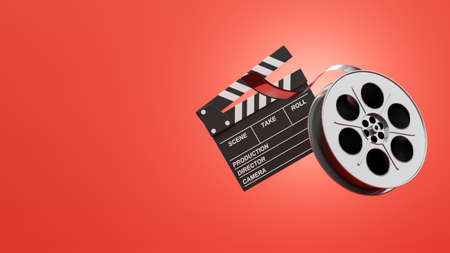 3d render of vintage cinema mockup on red background