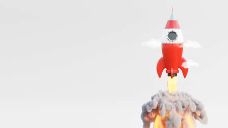 3d render of red rocket launch to the sky