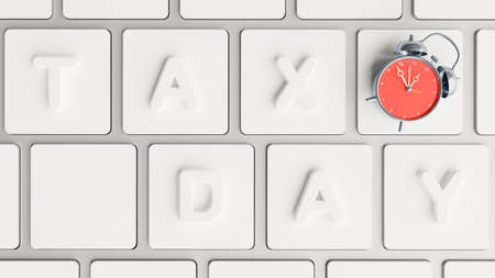 3d render of tax day on keyboard with alarm