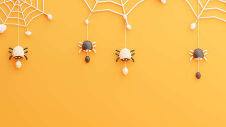 3d render of Spider on spider web in halloween dayの写真素材