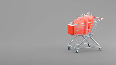 3d render of shopping bags on cart and copy spaceの写真素材