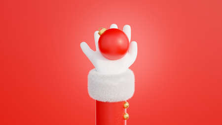 3d render of santa claus hold the christmas ball in handの写真素材