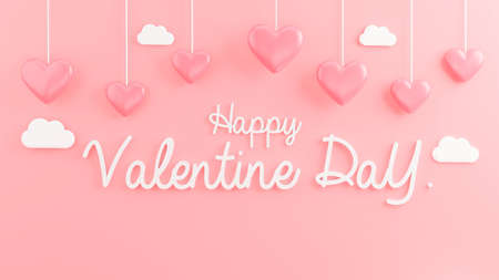 3d render of happy valentine day and pink heartの写真素材