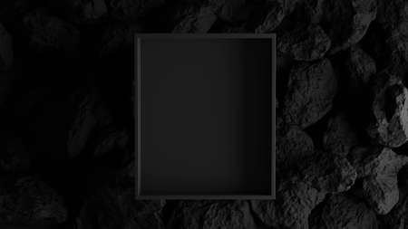 3d render of black picture frame with stoneの写真素材