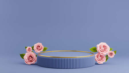 3d render of podium with rose for product displayの写真素材