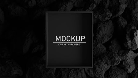 3d render of black picture frame with stoneの写真素材