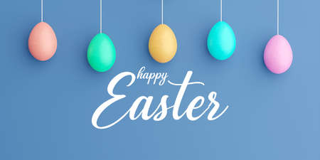 3d render of colorful eggs for happy easter festivalの写真素材