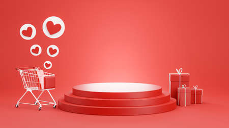 3d render of red podium with shopping concept for product displayの写真素材