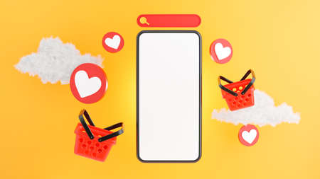 3d render of smartphone with shopping online concept for mockup