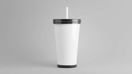 3d render of white coffee cup floating for mockup brandingの写真素材
