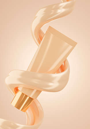 3d render of realistic cosmetics bottle with foundation cream for your productsの写真素材