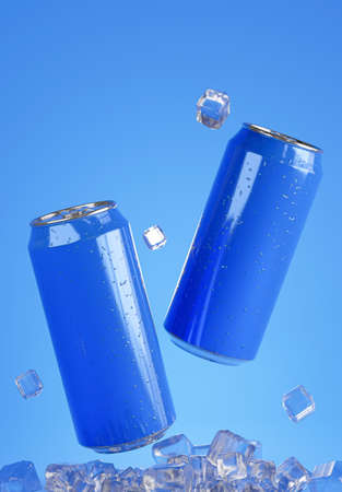 3d render of drink can with ice cube for product displayの写真素材