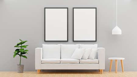 3d render of living room interior with picture frame sofa for your mockup
