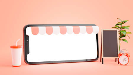 3d render of smartphone with coffee shop concept for your mockup