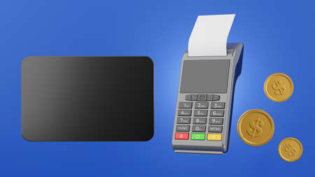 3d render of credit card reader operating payment process with shopping concept for your mockup