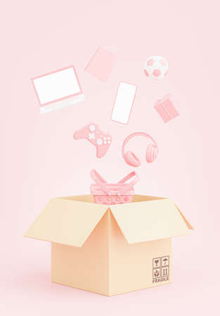 3d render of cardborad box wtih shipping service conceptの写真素材