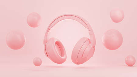 3d render of pink headphone on pink backgroundの写真素材
