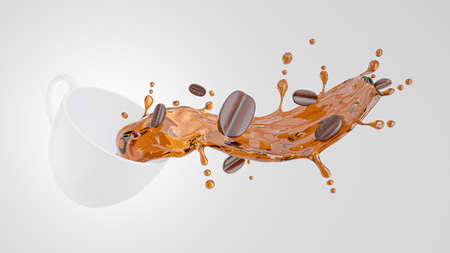 3d render of realistics coffee mug with coffee splash for product displayの写真素材