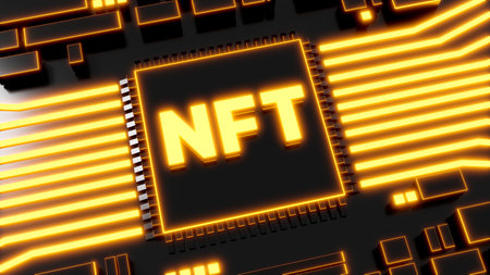 3d render of NFT with digital crypto concept for product display