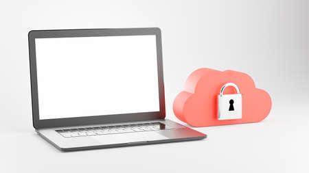3d render of laptop with cloud storage concept for product displayの写真素材