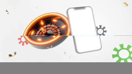3d render of smartphone with roulette casino game concept for product displayの写真素材