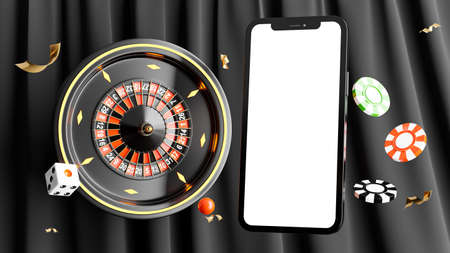 3d render of smartphone with roulette casino game concept for product displayの写真素材
