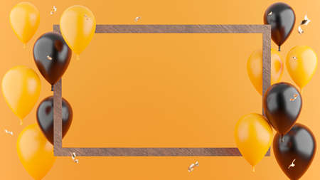 3d render of wooden frame with sale balloon concept for product display