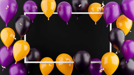 3d render of white frame with balloons,poster shopping concept for product displayの写真素材