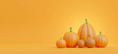 3d render of group pumpkin with halloween concept on orange backgroundの写真素材