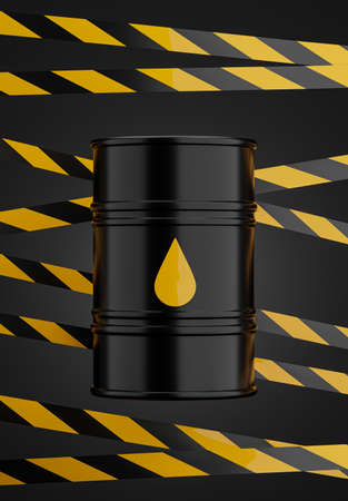 3d render of oil barrel with industrial danger linesの写真素材