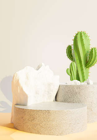3d render of podium concrete with cactus,sand for your product displayの写真素材