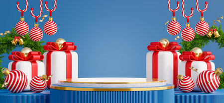 3d render of marble podium with christmas concept for product displayの写真素材