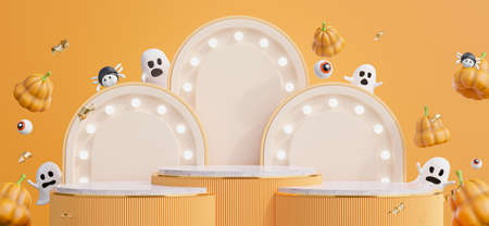 3d render of podium with halloween concept for product displayの写真素材