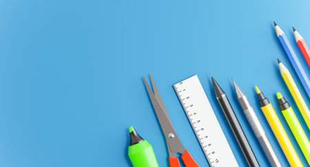 3d render of school supplies with back to school concept for your product displayの写真素材