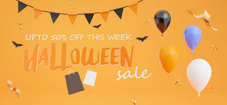 3d render of happy halloween with shopping sale this week conceptの写真素材