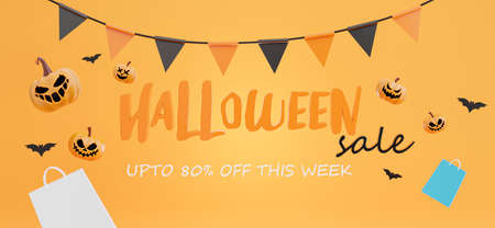 3d render of happy halloween with shopping sale this week conceptの写真素材
