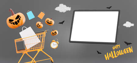 3d render of tablet with happy halloween sale ,copy space for your product displayの写真素材