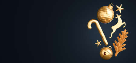 3d render of golden christmas ornaments concept for your product display