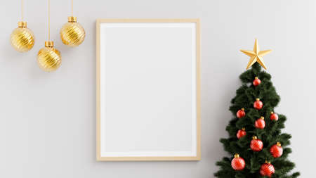 3d render of Christmas interior with Frame mockup in living room