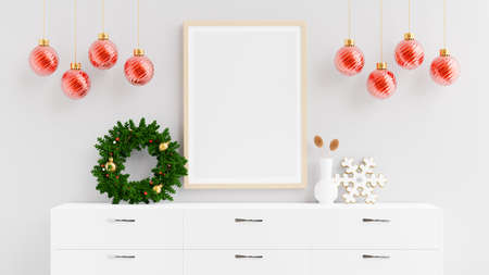 3d render of Christmas interior with Frame mockup in living roomの写真素材