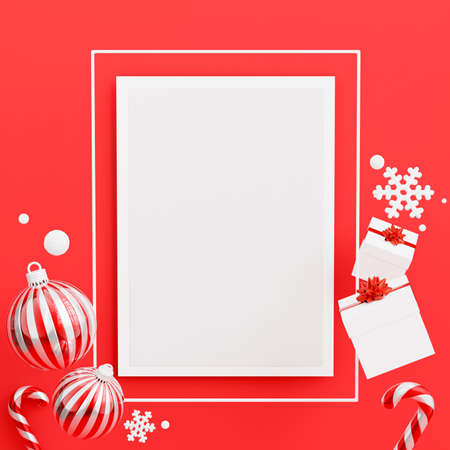 3d render of Christmas interior with Frame mockup in living roomの写真素材