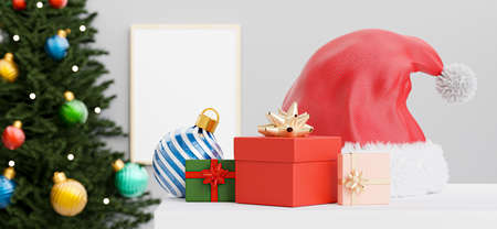 3d render of christmas hat with tree for christmas concept.