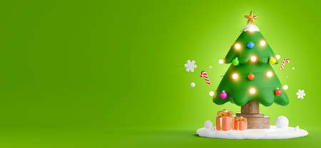 3d render of christmas tree with decoration for product displayの写真素材