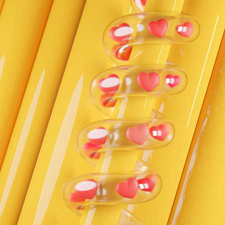 3d render of hearts conveyed in pipes for valentine background